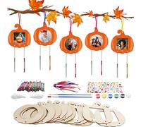 HONMOK 12pcs Carillons DIY d'halloween Kit Citrouilles à Fabriquer en Bois Cadre Photo Citrouille à Colorer pour Enfant Loisir Créatif Décoration Activité Manuelle Cadeau Fête Automne