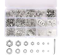 HONMOK 155pcs Ecrous de Blocage et 155pcs Rondelles Ecrou Autobloquant Inox Assortiment Quincaillerie en Acier Inoxydable M2 M3 M4 M5 M6 M8 M10 M12 avec Boîte de Rangement et Pincette