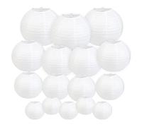 HONMOK 16pcs Lanternes Chinoise en Papier Kit Lanterne Blanche Or Décoration Ronde à Suspendre pour Mariage Anniversaire Fête Prénatale (4"/6"/8"/10" de Diamètre)