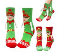 HONMOK 2 Paires Chaussettes Fantaisie Motif Lutin Main dans la Main Magnétique Chaussette Hiver Chaude Touce et Confortable pour Femmes Cadeau Noël Fête