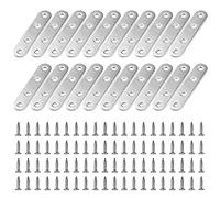 HONMOK 20pcs Plaques Renfort en Acier Inoxydable Equerres d'Assemblage Plate pour Meuble en Bois Support d'angle Droit pour Chaise Lit Table Kit Patte Fixation Droite avec 80pcs Vis