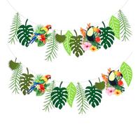 HONMOK 3pcs Guirlandes Feuilles Tropicales 2,5m Bannière Jungle pour Fête Hawaïenne Vert Guirlande Palmier Perroquet en Feutre pour Tiki Luau Anniversaire Kit Décoration Suspendue à Thème Hawaï