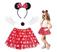 HONMOK 4pcs Déguisement Minnie pour Enfant Costume Minnie pour Fille inclut Robe Tutu/Bandeau Oreilles Souris/Nez/Gant Ensemble Déguisement pour Fête Anniversaire Carnaval Cosplay (3 à 8 ans)