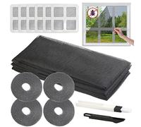 HONMOK 4pcs Moustiquaires Noire de Fenêtre Filet Ecran Insecte Récoupable 130 x 150 cm Moustiquaire Maille Très Fine avec Ruban Adhésif Brosse Nettoyage Rainure et Réparation Patch