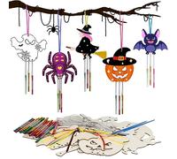 HONMOK 9pcs Carillons DIY d'halloween Kit Carillon à Fabriquer en Bois Carillon à Peindre pour Enfant Loisir Créatif Sorcière Fantôme Citrouille Décoration Activité Manuelle Fête Anniversaire