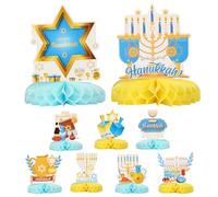 HONMOK 9pcs Hanukkah Décoration Centre de Table en Nid d'abeille Happy Hanukkah Déco Hanoucca Bleu Jaune pour Fête à Thème Cadeau Happy Hanukkah avec 18pcs Nids d'abeille
