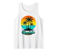 Honolulu Hawaii Rétro Coucher de Soleil Palm Beach Vacances Débardeur