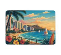 Honolulu Hawaii Travel Tapis Imprimé 150 X 100 Cm, Imprimé Pour Chambre | Idée cadeau pour une nouvelle maison : Tapis 150 x 100 cm, avec dos à points PVC antidérapants; pour chambre et salon