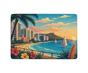 Honolulu Hawaii Travel Tapis Imprimé 150 X 100 Cm, Imprimé Pour Chambre | Idée cadeau pour une nouvelle maison : Tapis 150 x 100 cm, avec dos à points PVC antidérapants; pour chambre et salon