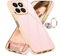 Honor 200 Smart Case, 360 Degree Rotating Ring Magnetic Stand Luxury Shiny Finish Electroplating Shockproof Protective Case Cover For Honor 200 Smart Case Pink/Gold