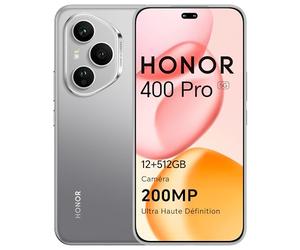 Honor 400 Pro Smartphone 5G Dual SIM NFC, 12GB RAM 512GB, 5300 mAh, Caméra 200MP Ultra Haute Définition, Android 15, 6,7 Pouces Écran AMOLED, Lunar Grey