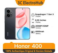 Honor 400 - Snapdragon 7 Gen 3, AMOLED 120Hz, 6000 mah,200MP + 50 MP AI Super Camera, 6.55 inches Smartphone Midday Black 12 + 512 Go