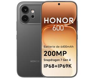 HONOR 600 Smartphone 5G Dual SIM, 8GB RAM 256/512GB, 6400 mAh, Caméra 200MP Ultra Haute Définition, Android 16, 6,57 pouces Écran AMOLED Black