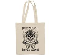 Honor and Respect Bikers Power Smoking Piston Skull Sac fourre-tout en coton naturel Blanc