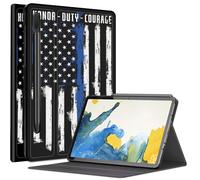 Honor Duty Étui drapeau américain pour Samsung Galaxy Tab S8 Plus/Tab S7 FE 12,4" 2021 / Galaxy Tab S7 Plus 2020, plusieurs angles de vue avec porte-stylo S et mise en veille/réveil automatique