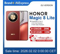 HONOR Magic 8 Lite Version UE Snapdragon 6 Gen 4 IP69K Résistant aux chutes de 2,5 m Résistant à la poussière 7500 mAh Supercharge 66 W Appareil photo IA 108 MP eSIM 6,79” 120 Hz AMOLED Marron rougeât