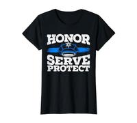 Honor Service Protect Thin Blue Line Police T-Shirt Graphique avec Valeur, Femme, Noir, L
