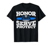 Honor Service Protect Thin Blue Line Police T-Shirt Graphique avec Valeur, Homme, Noir, L