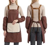 HonorHut Tablier de cuisine unisexe avec serviette et 1 sangle de rechange imperméable à l'huile réglable à nouer pour femmes et hommes, bronze (avec manches), mit Ärmlinge