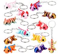 Honoson Lot de 12 porte-clés en forme d'animal imprimé 3D en vrac pour petits animaux - Cadeau articulé pour soulager le stress des animaux de compagnie pour jouer et afficher (Axolotl B)