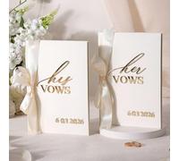 Honoson Lot de 2 livres de vœux de mariage pour elle et lui avec rubans beiges en acrylique doré miroir date numéro autocollant indispensable cadeau de fiançailles pour couple, marié, nouvellement