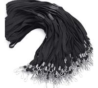 Honoson Lot de 200 cordons de sécurité plats noirs de 49,5 cm pour badges d'identité, tour de cou tissé doux, noir, as picture shown