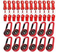Honoson Lot de 24 sifflets d'urgence et boussole, 12 sifflets de survie avec cordons, 12 boussoles magnétiques pour randonnée, camping, course d'orientation, accessoires de navigation en plein air