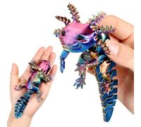 Honoson Têtard Axolotl imprimé 3D multicolore 15 cm Jouet articulé pour animal domestique Soulage le stress Idéal pour afficher le jeu (rouge, jaune, bleu)