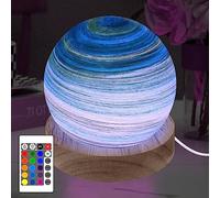 HONPHIER 3D Lampe LED Planète Lampe Boule de Verre Dimmable Lumière d'ambiance Lampe De Table Base en Bois RGB 16 Couleurs USB Veilleuse pour Chambre Salon Décoration Cadeau Noël, 8 CM (A)