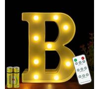 HONPHIER® Lettres Lumineuses Lampe à Lettre Alphabet Lumineux Lampe LED Lettres Télécommande Lumières Lettre Decoration Opérateur à Piles pour Fête Mariage Noël Maison Bar Décoration (B)