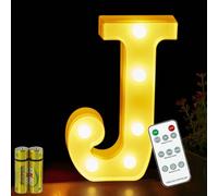 HONPHIER® Lettres Lumineuses Lampe à Lettre Alphabet Lumineux Lampe LED Lettres Télécommande Lumières Lettre Decoration Opérateur à Piles pour Fête Mariage Noël Maison Bar Décoration (J)