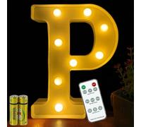 HONPHIER® Lettres Lumineuses Lampe à Lettre Alphabet Lumineux Lampe LED Lettres Télécommande Lumières Lettre Decoration Opérateur à Piles pour Fête Mariage Noël Maison Bar Décoration (P)