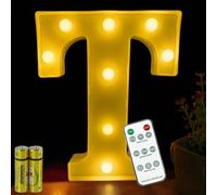 HONPHIER® Lettres Lumineuses Lampe à Lettre Alphabet Lumineux Lampe LED Lettres Télécommande Lumières Lettre Decoration Opérateur à Piles pour Fête Mariage Noël Maison Bar Décoration (T)