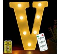 HONPHIER® Lettres Lumineuses Lampe à Lettre Alphabet Lumineux Lampe LED Lettres Télécommande Lumières Lettre Decoration Opérateur à Piles pour Fête Mariage Noël Maison Bar Décoration (V)