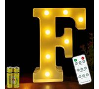 HONPHIER® Lettres Lumineuses Lampe à Lettre Alphabet Lumineux Lampe LED Lettres Télécommande Lumières Lettre Decoration Opérateur à Piles pour Fête Mariage Noël Maison Bar Décoration (F)