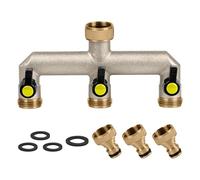 HONPHIER Répartiteur d'eau 3 voies, Répartiteur de robinet 3/4" vers 1/2" en laiton nickelé avec robinets à boisseau sphérique, Distributeur arrosage pour Famille, Jardin