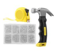 HonQiShiMY Mini 282g Marteau de camping,Marteaus de Coffreur, Porte-Clou Aimanté,Marteau de 900 Clous en Acier avec & Mètre Ruban Acier 3m - Idéal pour Bricolage, Bois, Placo, Métal