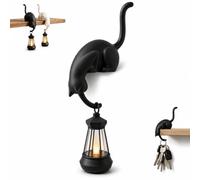 Honrue Lanterne de Bibliothèque en Forme de Cchat, Esprit Nook Lanterne Imprimée en 3D, Decoration Bibliotheque Figurine de Chat Suspendue à LED Pour Cuisine, Table de Chevet, Salle de Bain(Noir)