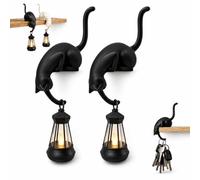 Honrue Lanterne de Bibliothèque en Forme de Cchat, Esprit Nook Lanterne Imprimée en 3D, Decoration Bibliotheque Figurine de Chat Suspendue à LED Pour Cuisine, Table de Chevet, Salle de Bain(2*Noir)