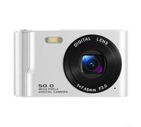 Honseadek Appareil photo numérique portable 4K avec résolution 50 MP, zoom 16x, anti-tremblement électronique, 2 écrans LCD de 8 pouces, flash intégré pour des images claires (blanc)