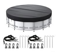 Honseadek Bâche solaire de piscine en tissu Oxford 210D noir résistante avec cordon de serrage pour piscines rondes pour animaux domestiques, 6 fortes absorption de la chaleur (5,5 m)