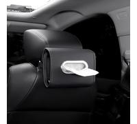 Honseadek Boîte à mouchoirs de voiture à suspendre pour tableau de bord ou dossier de siège, accessoire intérieur en cuir synthétique avec bande élastique, convient pour l'avant et l'arrière (noir)