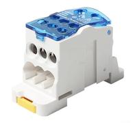 Honseadek Boîte de jonction de bornier de rail DIN bleu - Connecteur de distribution unipolaire 80 A - 500 A pour câblage électrique, coque PC robuste et barre omnibus en laiton étamé (125 A)