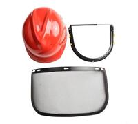 Honseadek Casque de sécurité rouge pour tronçonneuse avec protection faciale en maille noire pour outils électriques d'extérieur, housse de casque forestier réglable compatible avec tondeuse à gazon