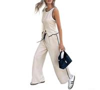 Honseadek Colour Block Co Ord Set Gilet sans manches pour femme | Ensemble de pantalons décontractés deux pièces pour femme, débardeur et pantalon en polyester, assortis pour les vacances