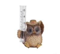 Honseadek Décoration de jardin chouette avec pluviomètre pour une utilisation en extérieur - Outil de mesure de la météo en résine avec échelle en pouces et centimètres, décoration de jardin