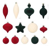 Honseadek Ensemble de boules de Noël en velours | 5 cm à 12 cm, rouge vin et vert fruit, texture velours de qualité, pour un design en forme de cygne, pour arbre et fenêtre