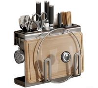 Honseadek Étagère de rangement murale en acier au carbone avec support pour ustensiles et baguettes, planche à découper et couvercle de casserole, gain de place (gris B)