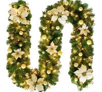 Honseadek Guirlande de Noël 2,7 m, vigne rouge et or, plastique imperméable, décoration festive intérieure ou extérieure, guirlande d'escalier flexible à suspendre, personnalisable (doré)