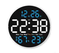 Honseadek Horloge murale numérique LED avec télécommande, calendrier, affichage de la température, luminosité automatique, fonction mémoire, horloge moderne, décoration de bureau à domicile, format 24